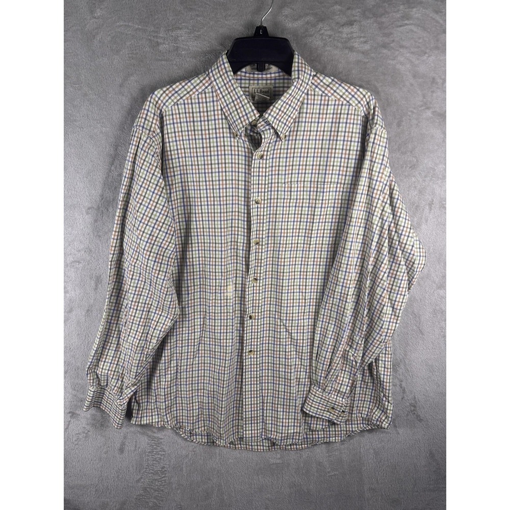 L.L. Bean Shirt Mens Large Plaid Cotton Wrinkle Resistant Button Up Long Sleeve